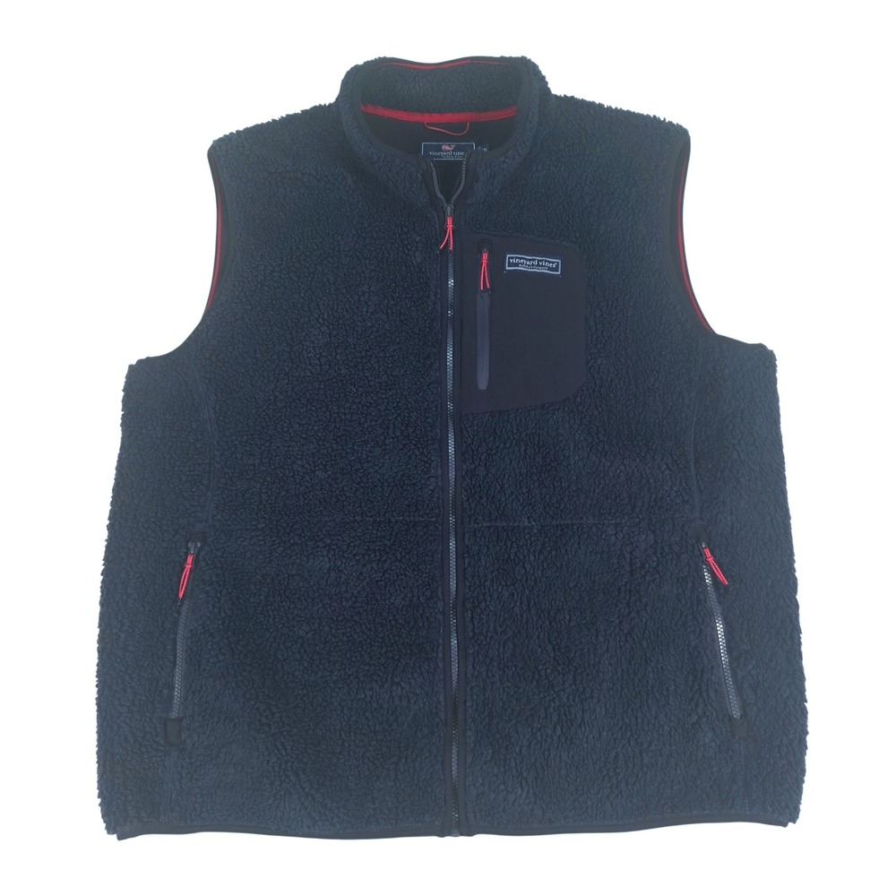 Vineyard Vines‎ Fleece Vest Mens XXL Navy Blue Sherpa Full Zip Coastal Preppy